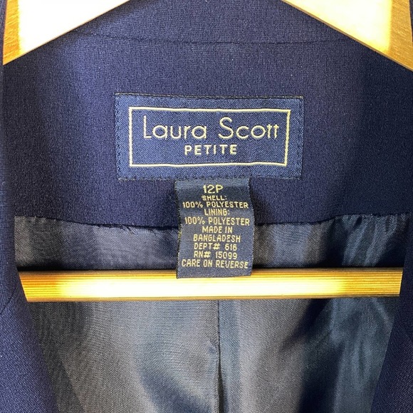 Laura Scott Vintage Navy Blue Single Breasted Suit Jacket Size 12 Petite - Picture 15 of 16